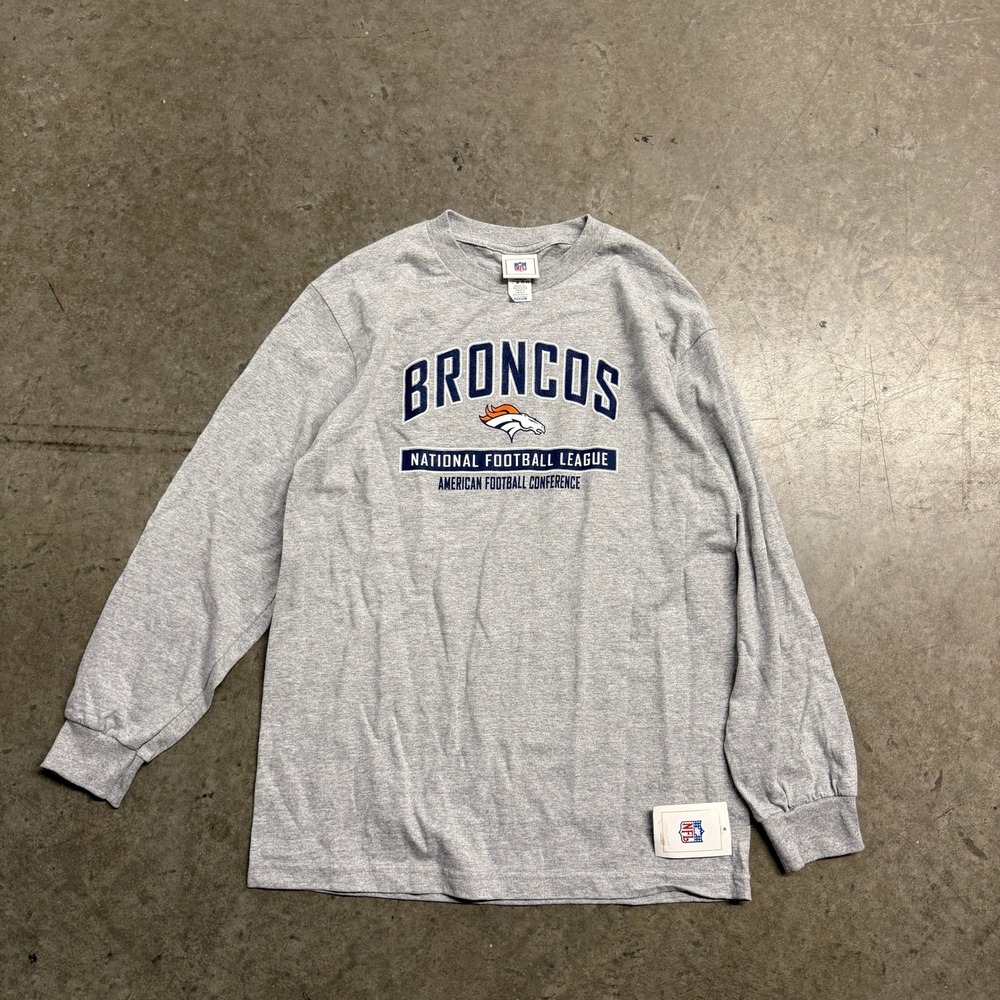 NFL Denver Broncos Long Sleeve T-Shirt Mens Medium Gray Heather Team Apparel NEW